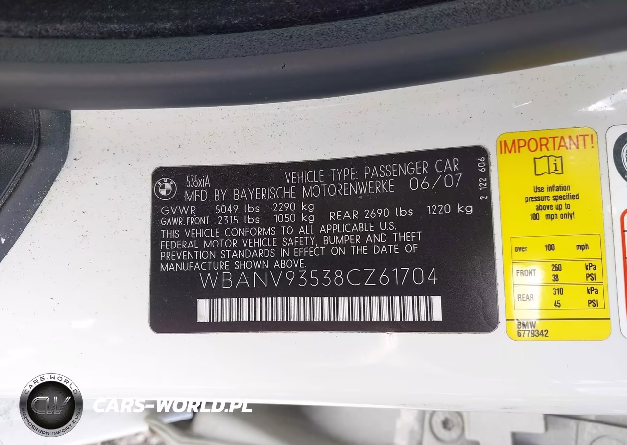 2008 BMW 535Xi VIN:WBANV93538CZ61704 - 9