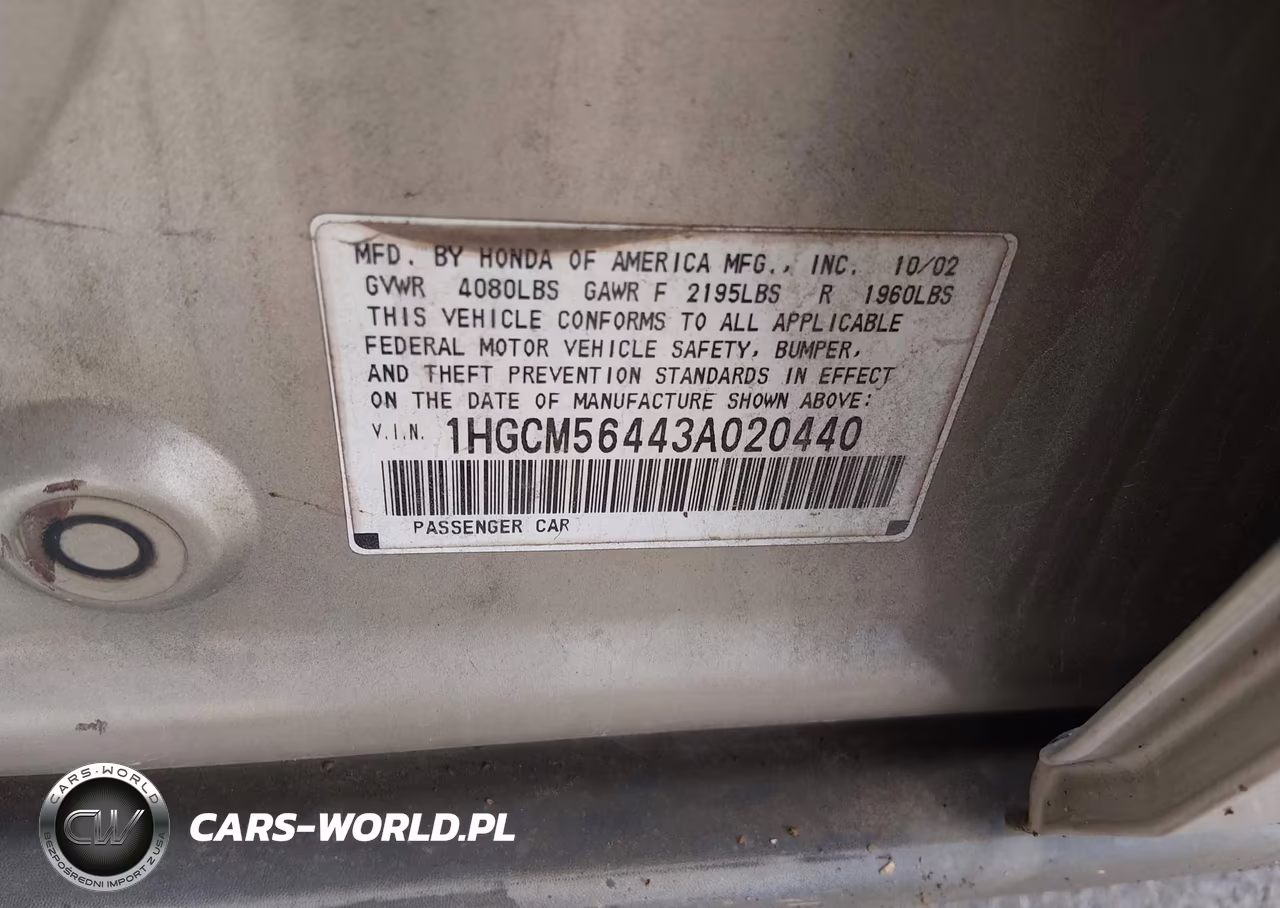 2003 Honda Accord 2.4 Lx VIN:1HGCM56443A020440 - 9