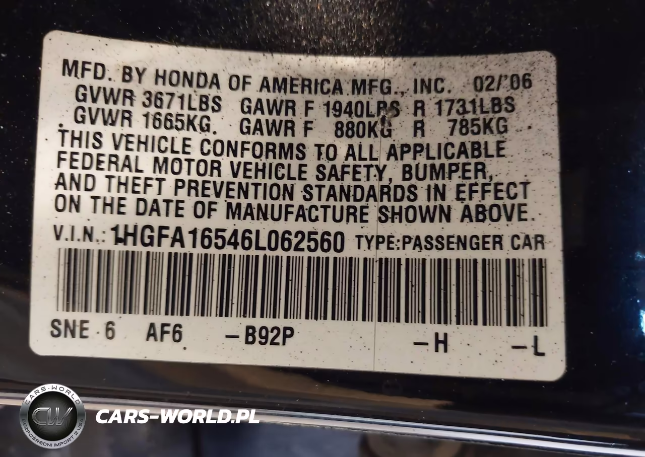 2006 Honda Civic Lx VIN:1HGFA16546L062560 - 9