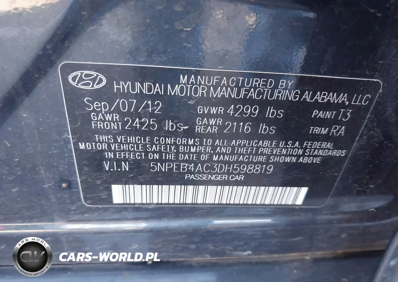 2013 Hyundai Sonata Gls VIN:5NPEB4AC3DH598819 - 9