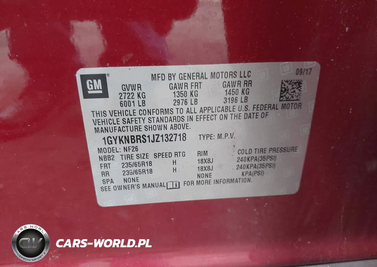 2018 Cadillac Xt5 Standard VIN:1GYKNBRS1JZ132718 - 9