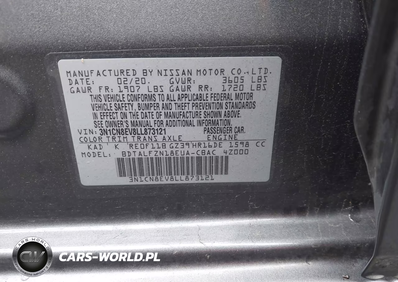 2020 Nissan Versa Sv Xtronic Cvt VIN:3N1CN8EV8LL873121 - 9