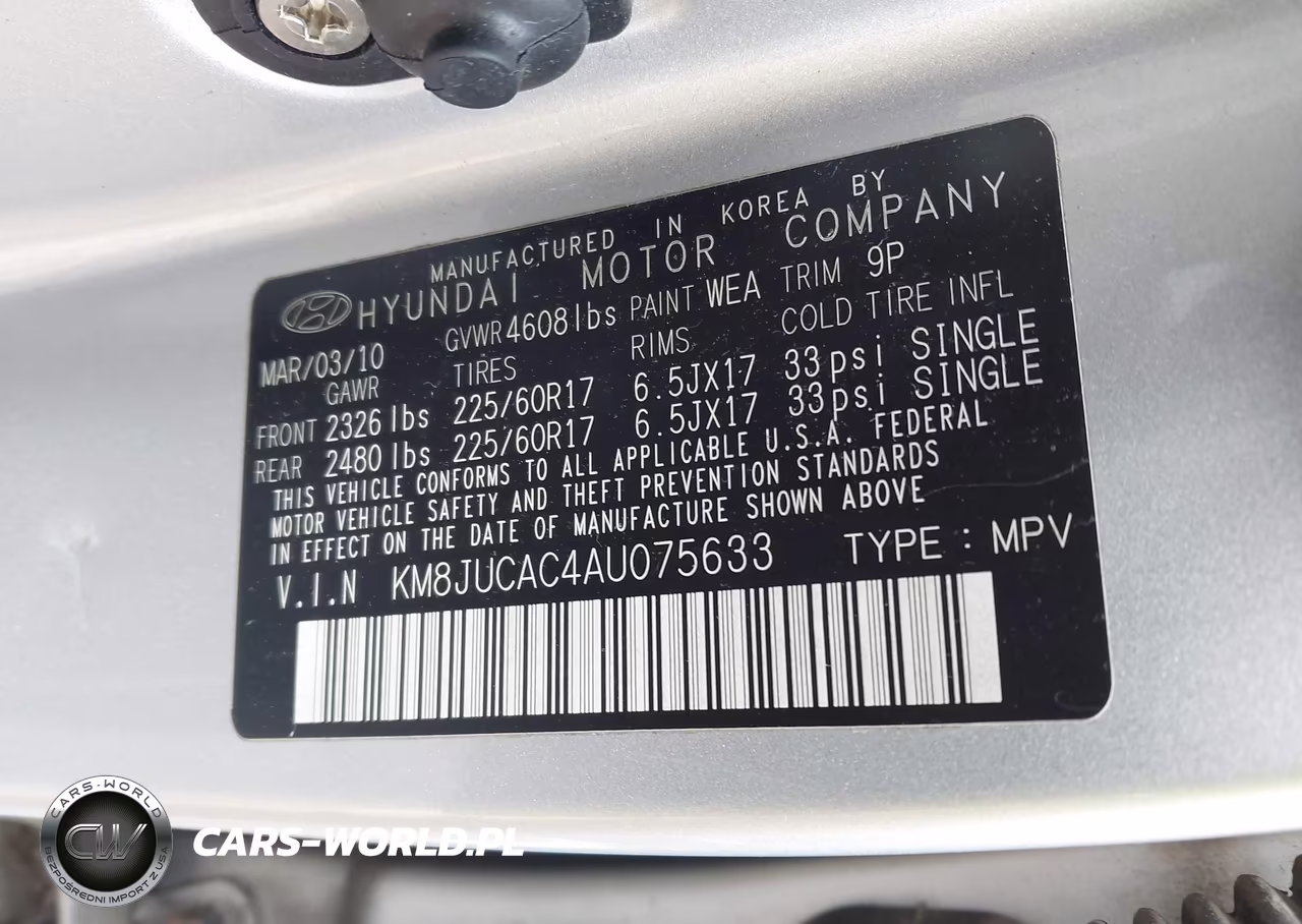 2010 Hyundai Tucson Gls VIN:KM8JUCAC4AU075633 - 9