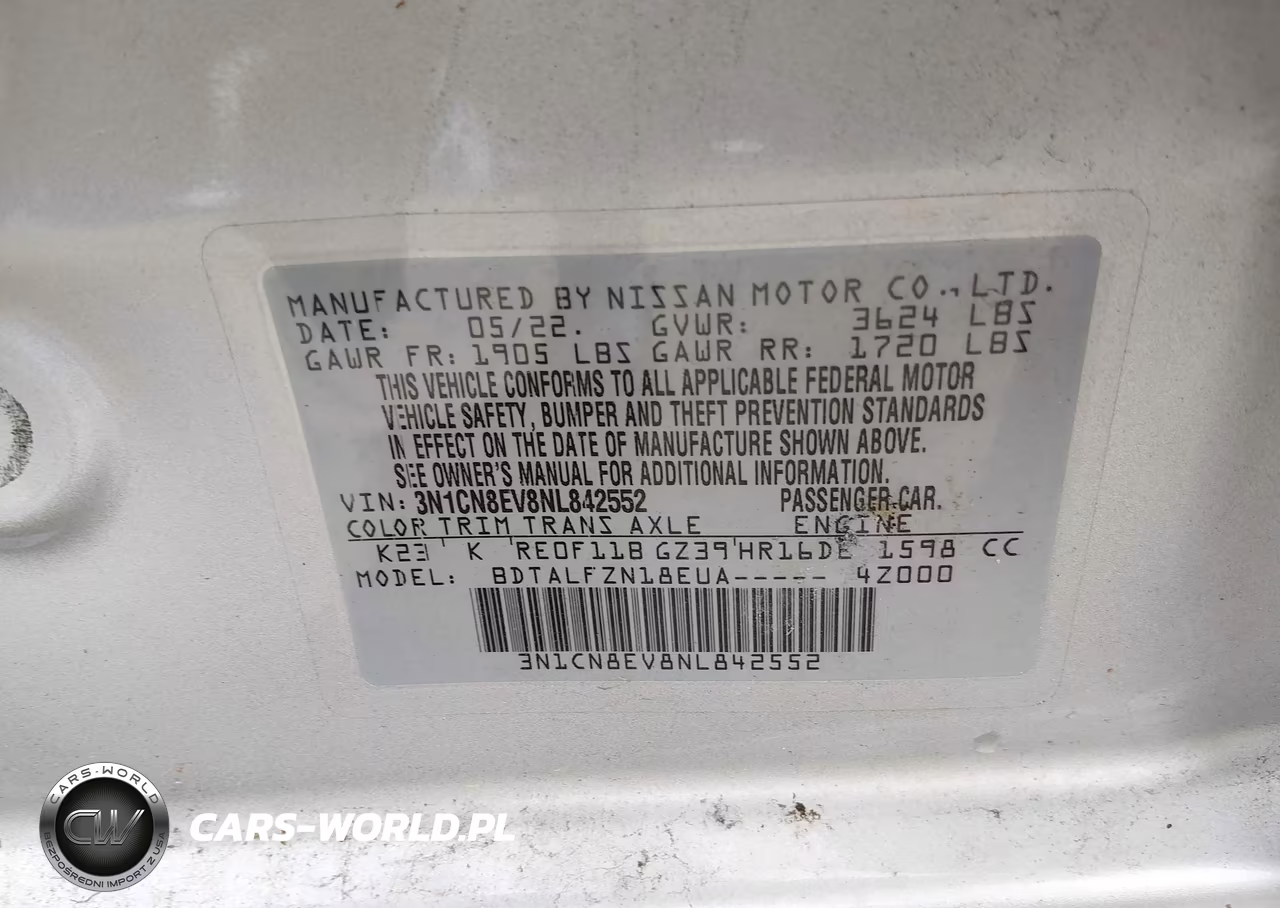 2022 Nissan Versa 1.6 Sv Xtronic Cvt VIN:3N1CN8EV8NL842552 - 9