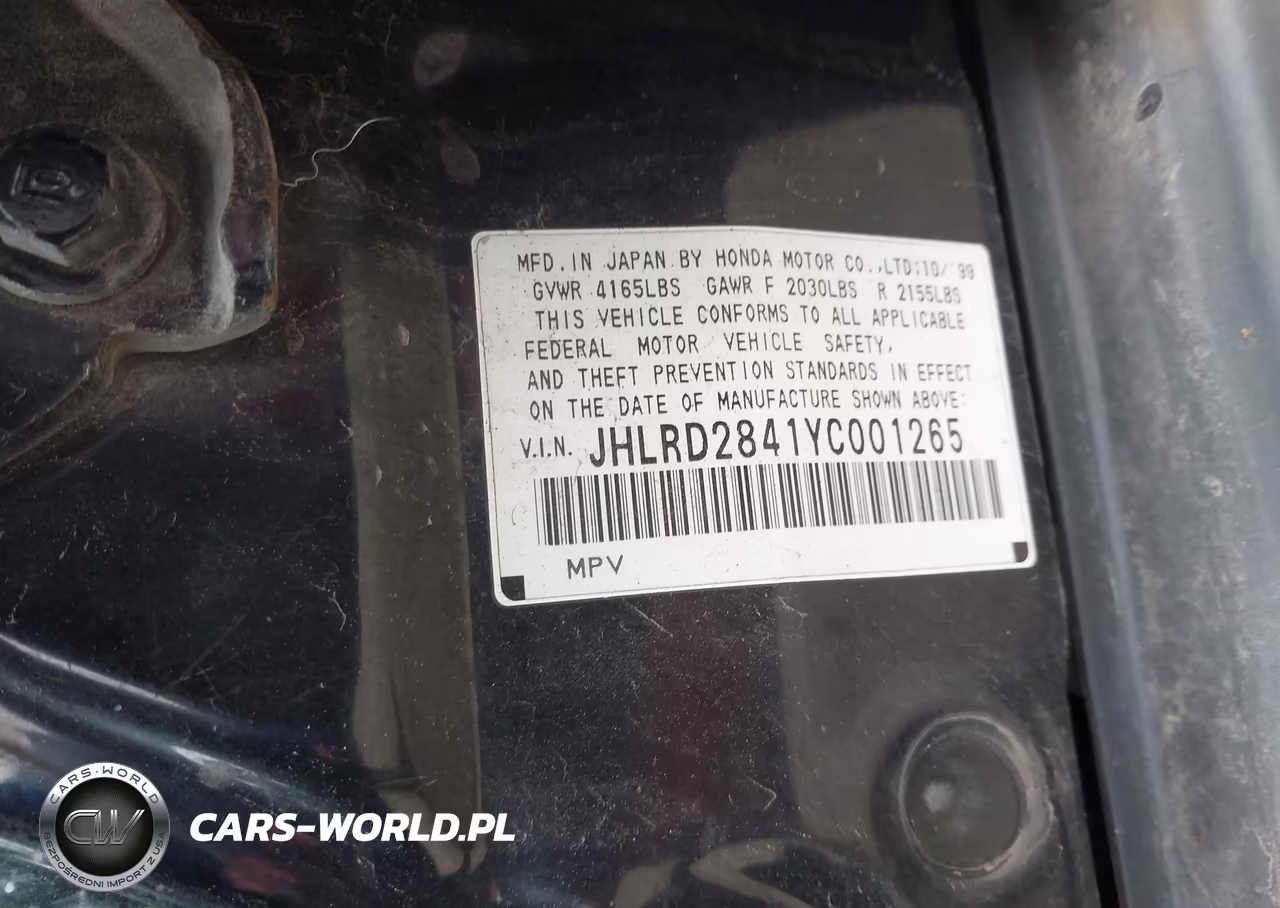 2000 Honda Cr-V Lx VIN:JHLRD2841YC001265 - 9