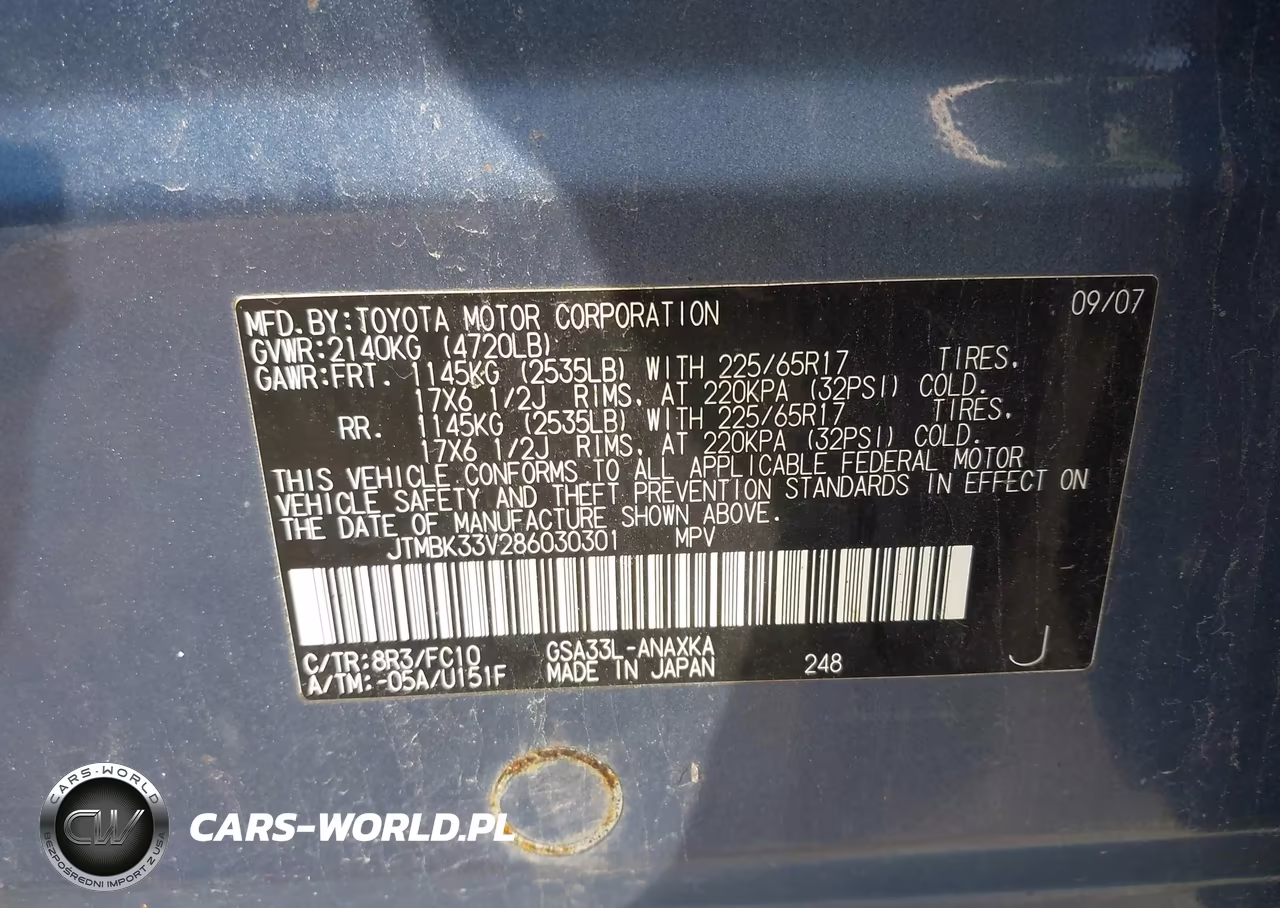 2008 Toyota Rav4 Base V6 VIN:JTMBK33V286030301 - 9