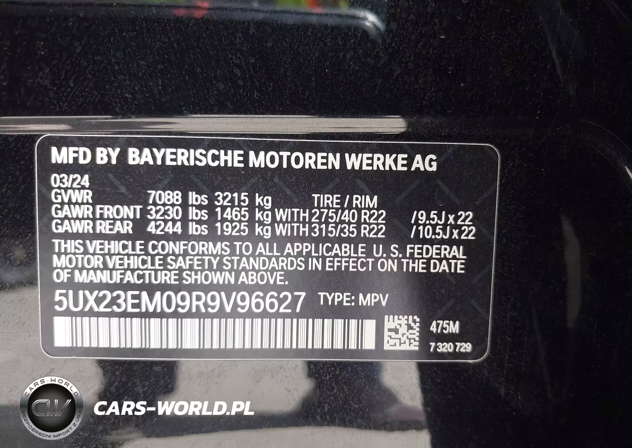 2024 BMW X7 xDrive40I VIN:5UX23EM09R9V96627 - 9