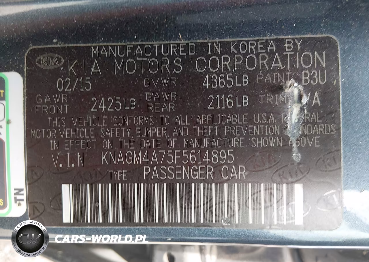 2015 Kia Optima Lx VIN:KNAGM4A75F5614895 - 9