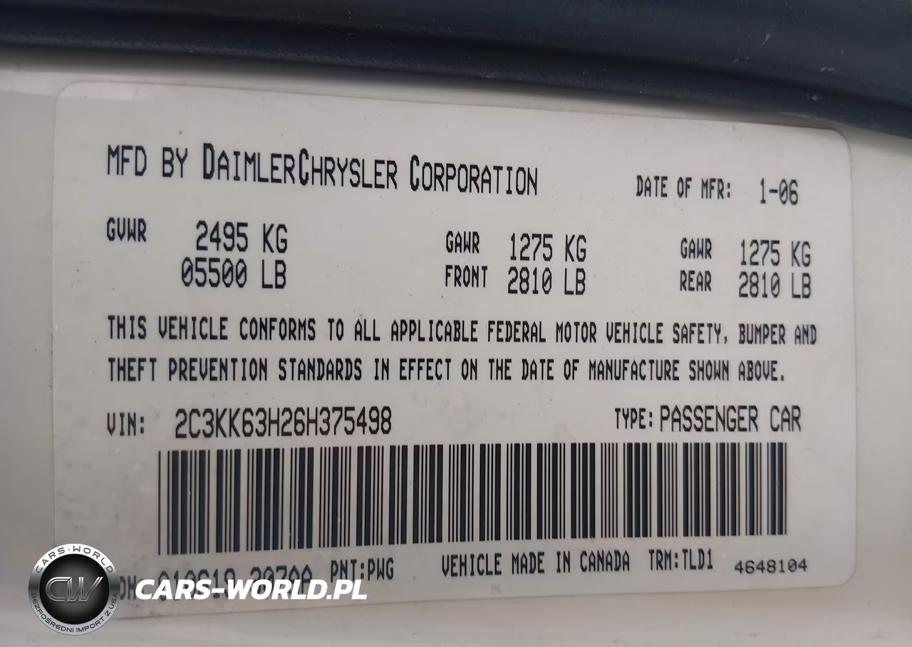 2006 Chrysler 300C VIN:2C3KK63H26H375498 - 9