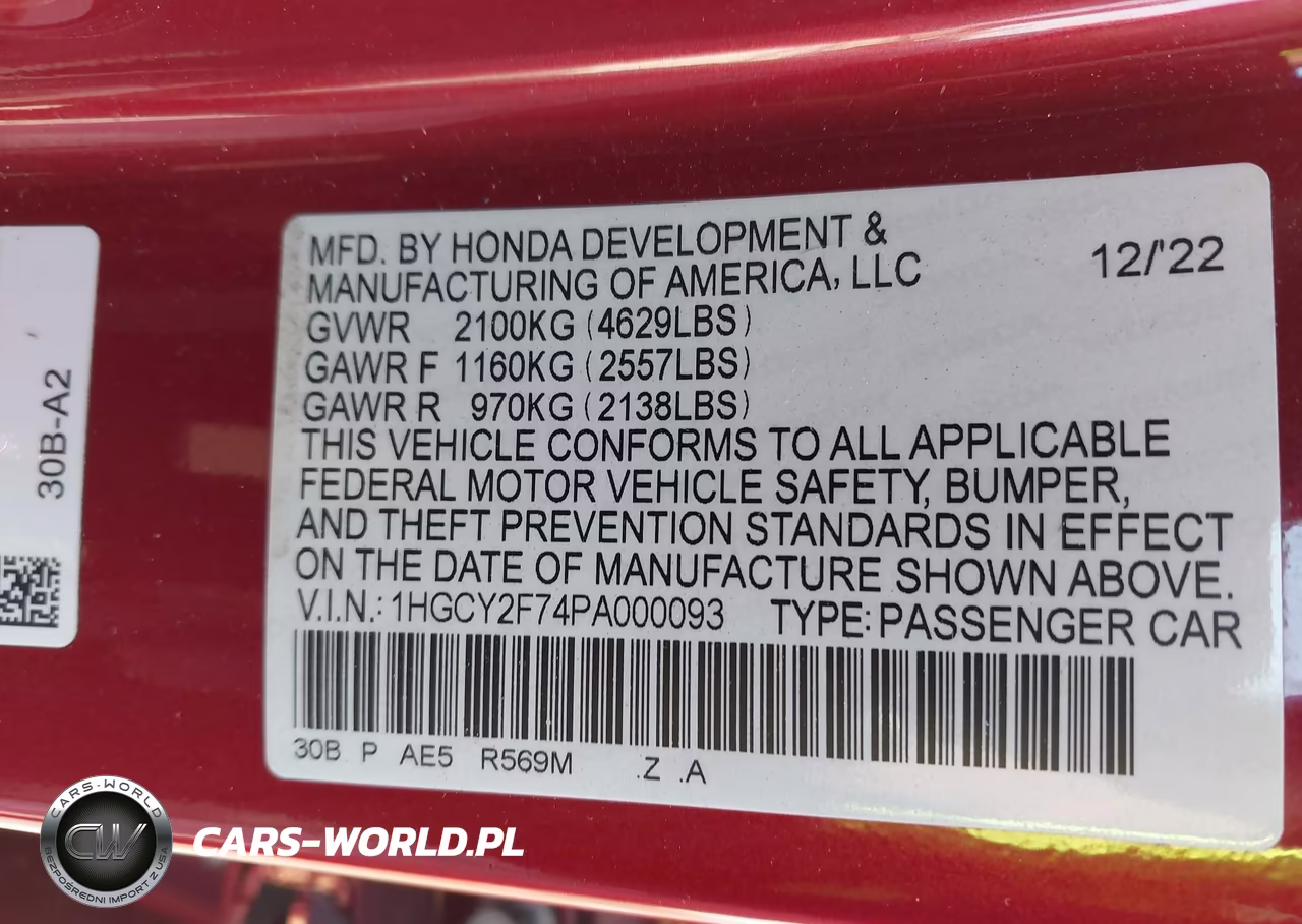 2023 Honda Accord Hybrid Sport-L VIN:1HGCY2F74PA000093 - 9