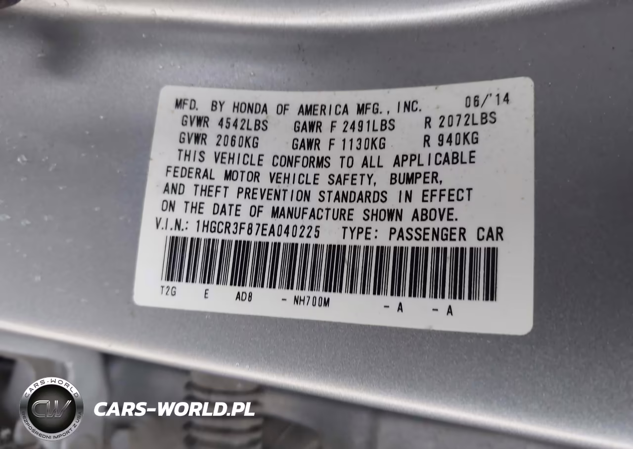 2014 Honda Accord Ex-L V-6 VIN:1HGCR3F87EA040225 - 9