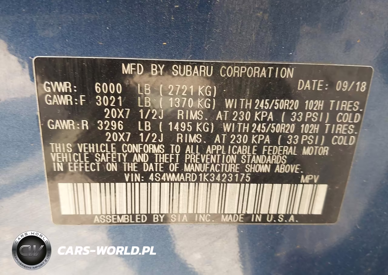 2019 Subaru Ascent Touring VIN:4S4WMARD1K3423175 - 9
