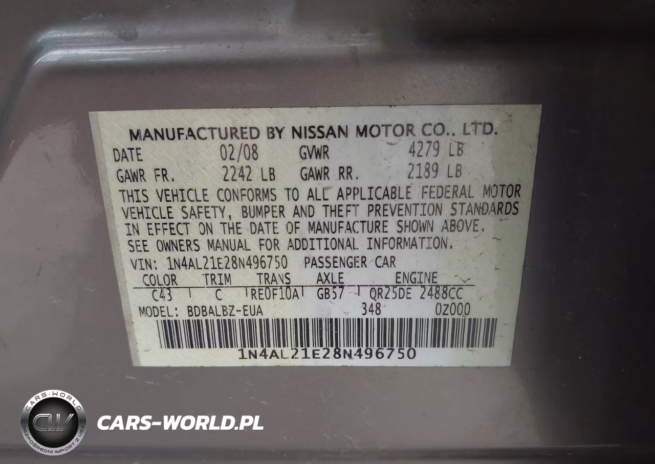 2008 Nissan Altima 2.5 S VIN:1N4AL21E28N496750 - 9