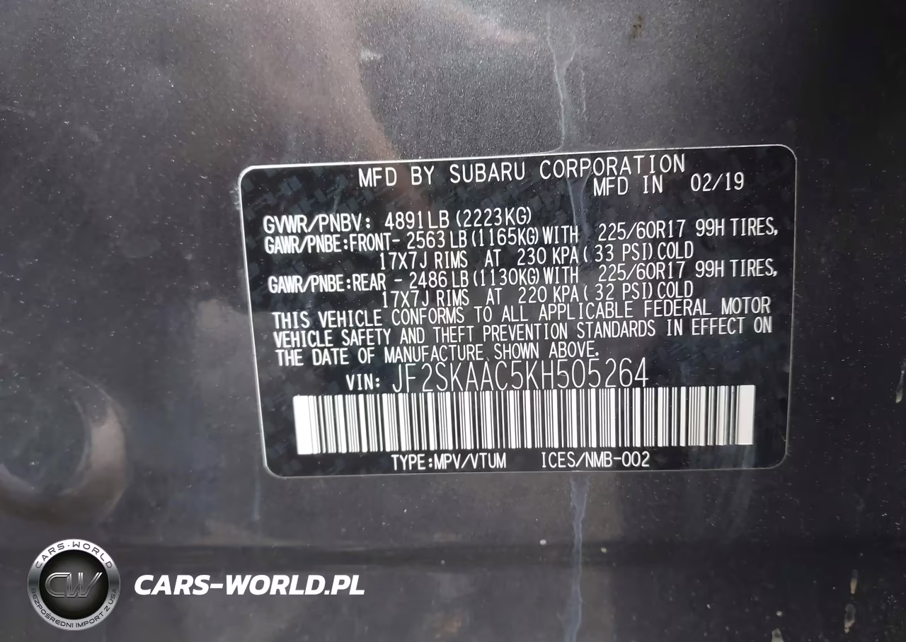 2019 Subaru Forester VIN:JF2SKAAC5KH505264 - 9