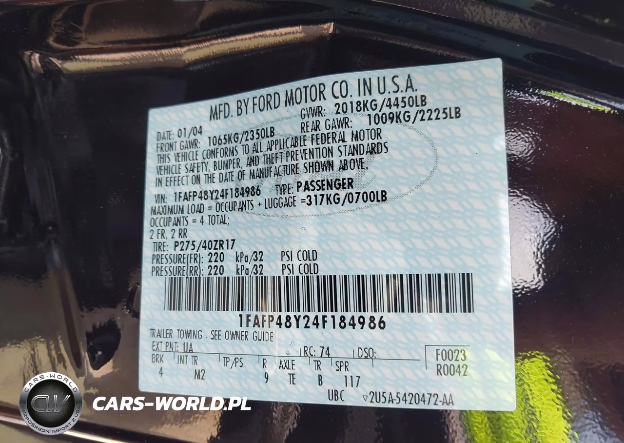 2004 Ford Mustang Cobra VIN:1FAFP48Y24F184986 - 9