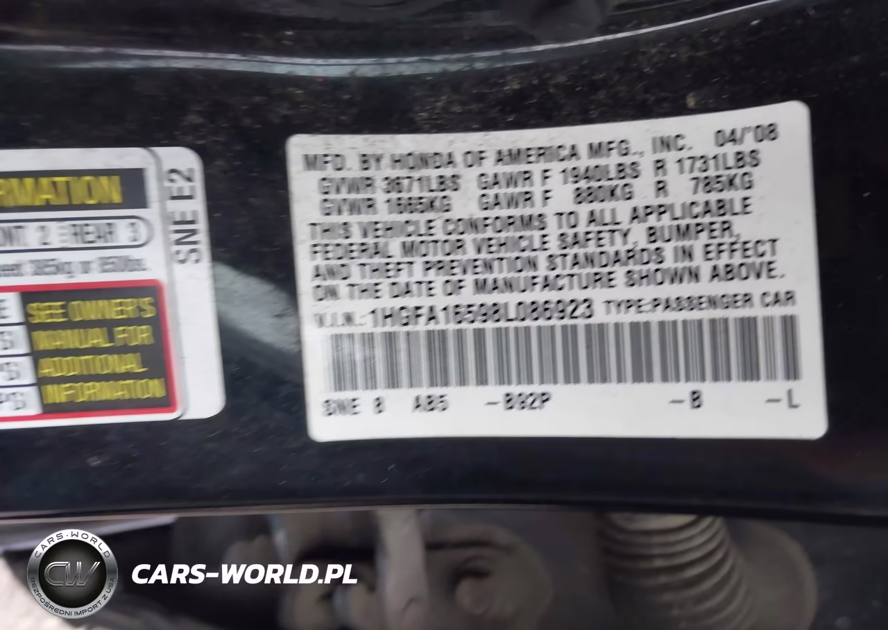 2008 Honda Civic Lx VIN:1HGFA16598L086923 - 9