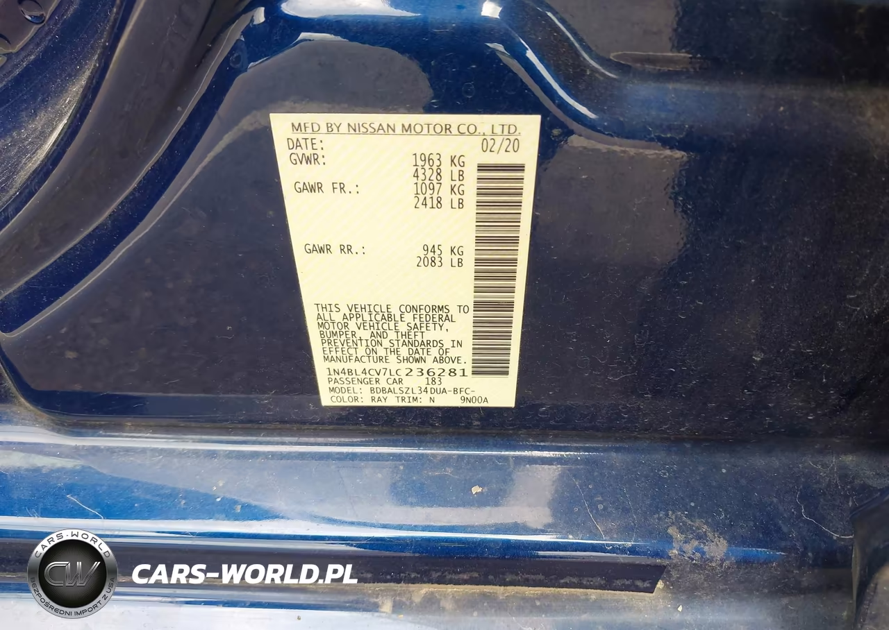 2020 Nissan Altima Sr Fwd VIN:1N4BL4CV7LC236281 - 9
