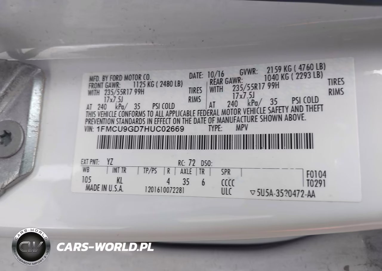 2017 Ford Escape Se VIN:1FMCU9GD7HUC02669 - 9