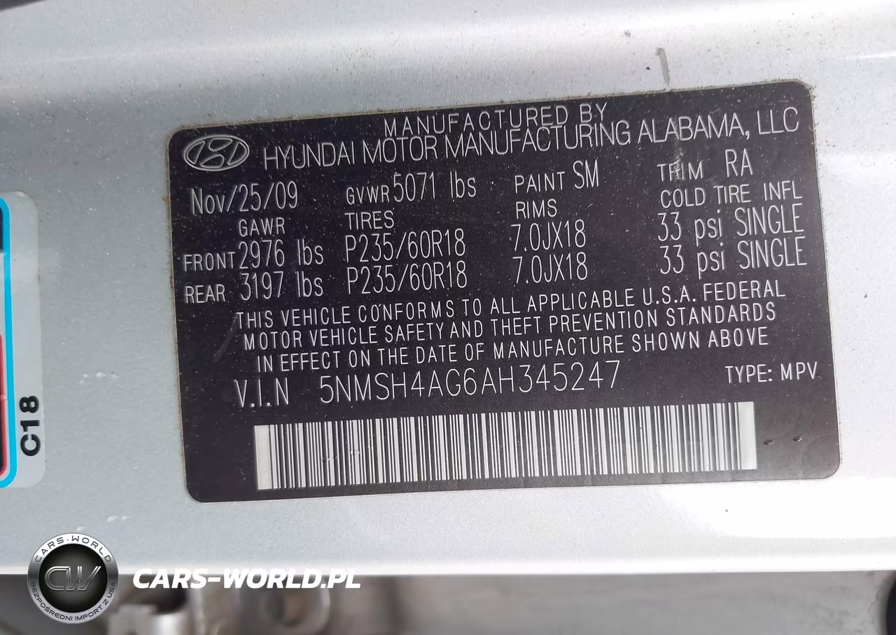 2010 Hyundai Santa Fe Se VIN:5NMSH4AG6AH345247 - 9