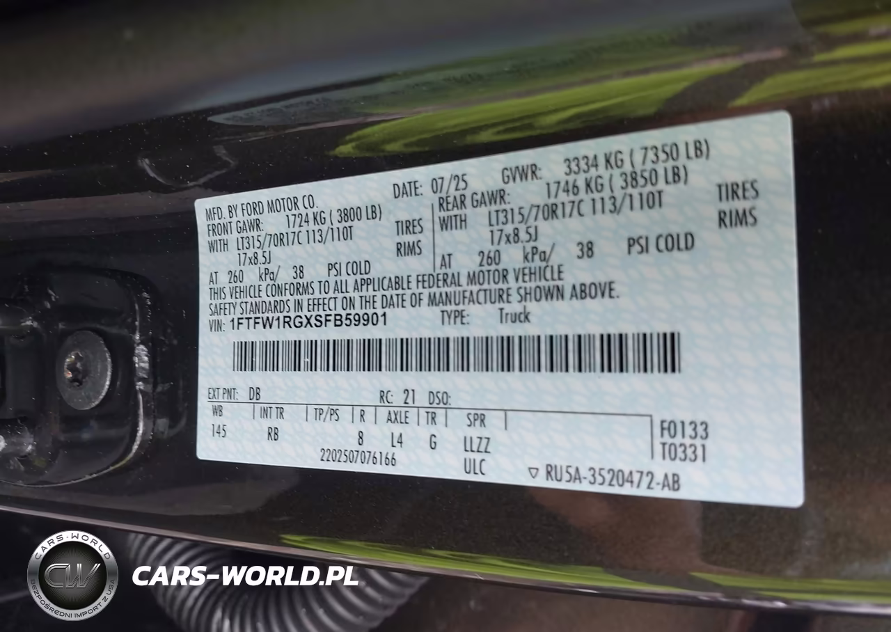 2025 Ford F-150 Raptor VIN:1FTFW1RGXSFB59901 - 9