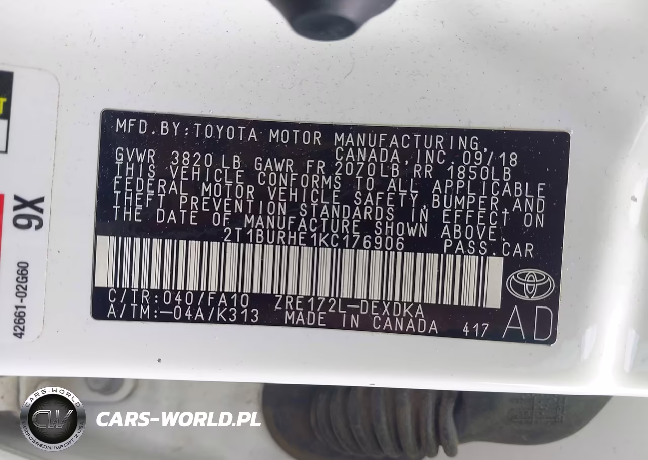 2019 Toyota Corolla L VIN:2T1BURHE1KC176906 - 9
