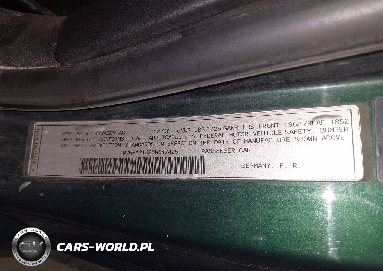2000 Volkswagen Golf Gl VIN:WVWBA21J8YW647425 - 9
