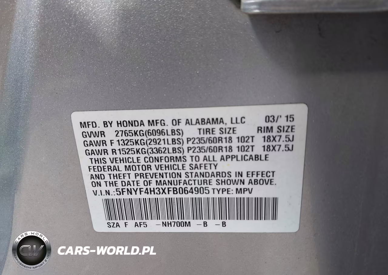 2015 Honda Pilot Se VIN:5FNYF4H3XFB064905 - 9