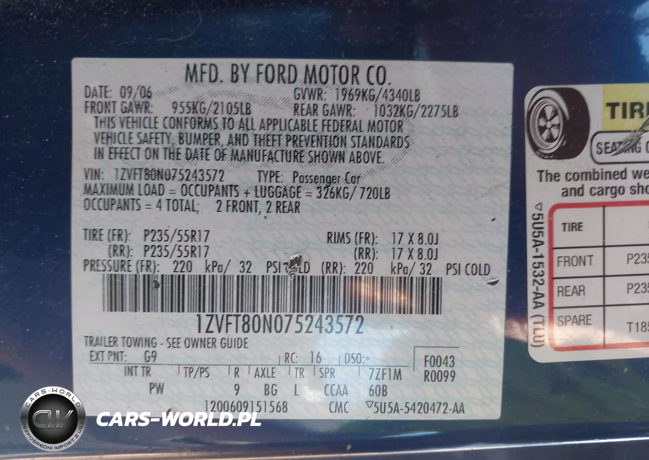 2007 Ford Mustang V6 Deluxe-V6 Premium VIN:1ZVFT80N075243572 - 9