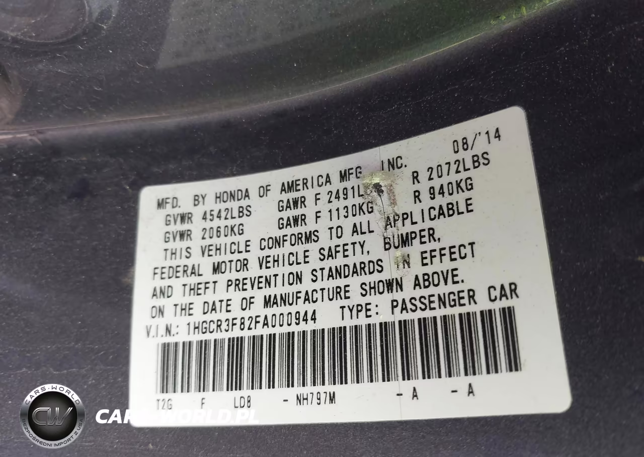 2015 Honda Accord Ex-L V-6 VIN:1HGCR3F82FA000944 - 9
