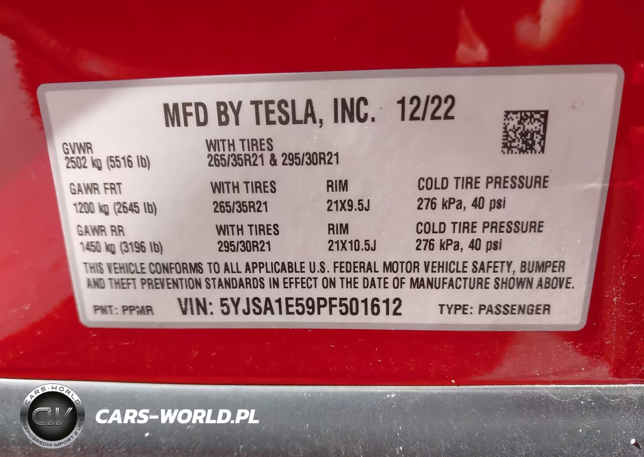 2023 Tesla Model S VIN:5YJSA1E59PF501612 - 9