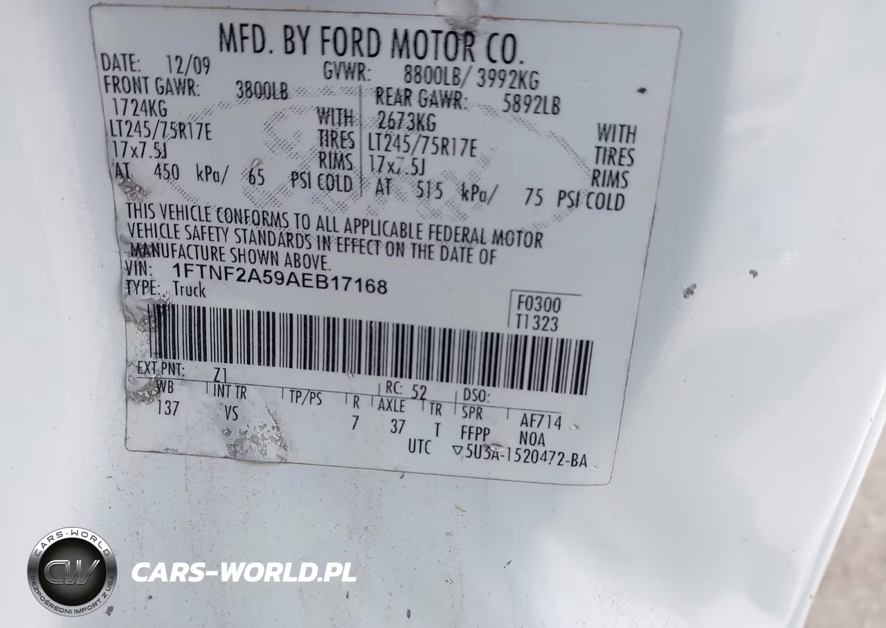 2010 Ford F-250 Xl-Xlt VIN:1FTNF2A59AEB17168 - 9