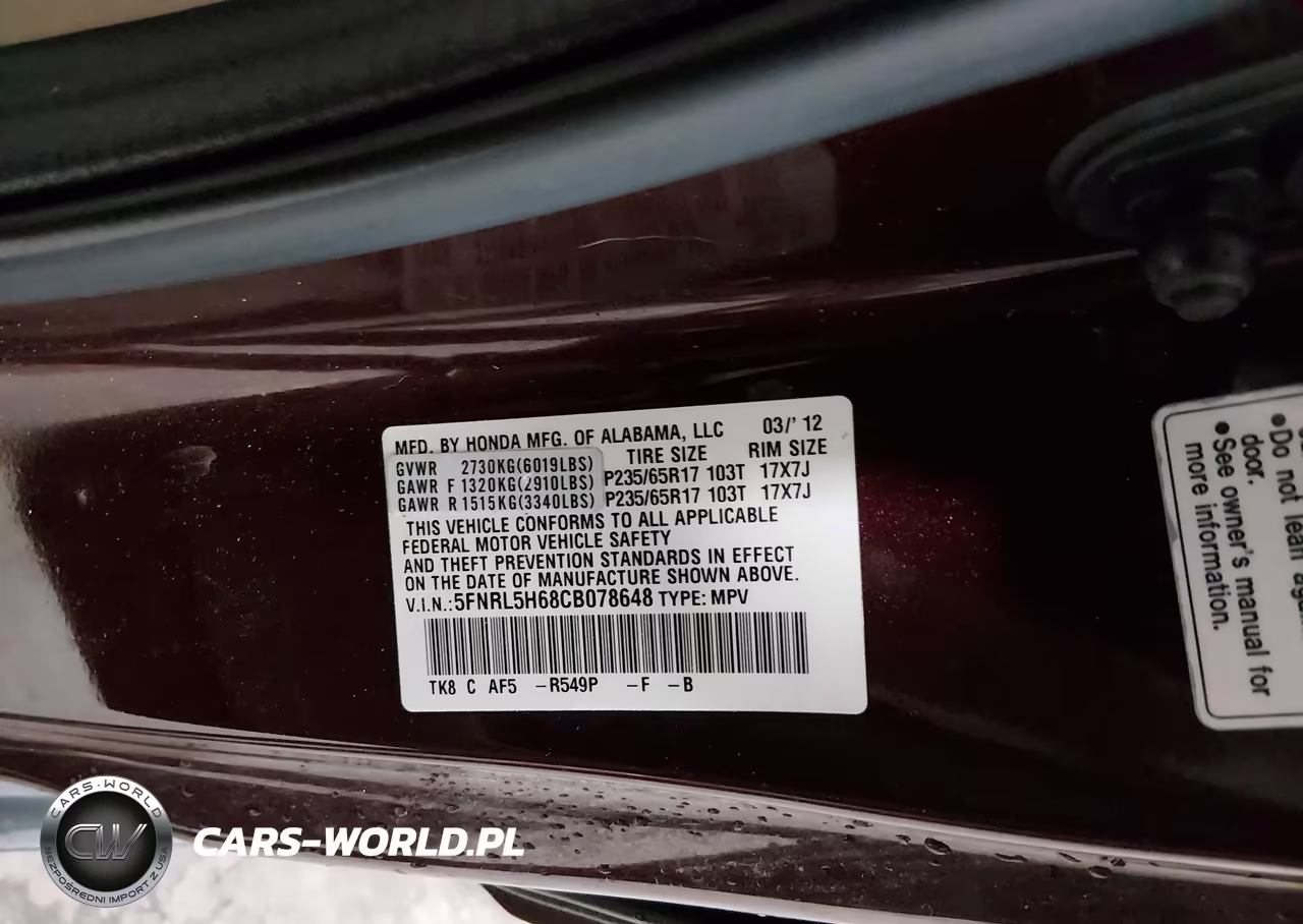 2012 Honda Odyssey Ex-L VIN:5FNRL5H68CB078648 - 9