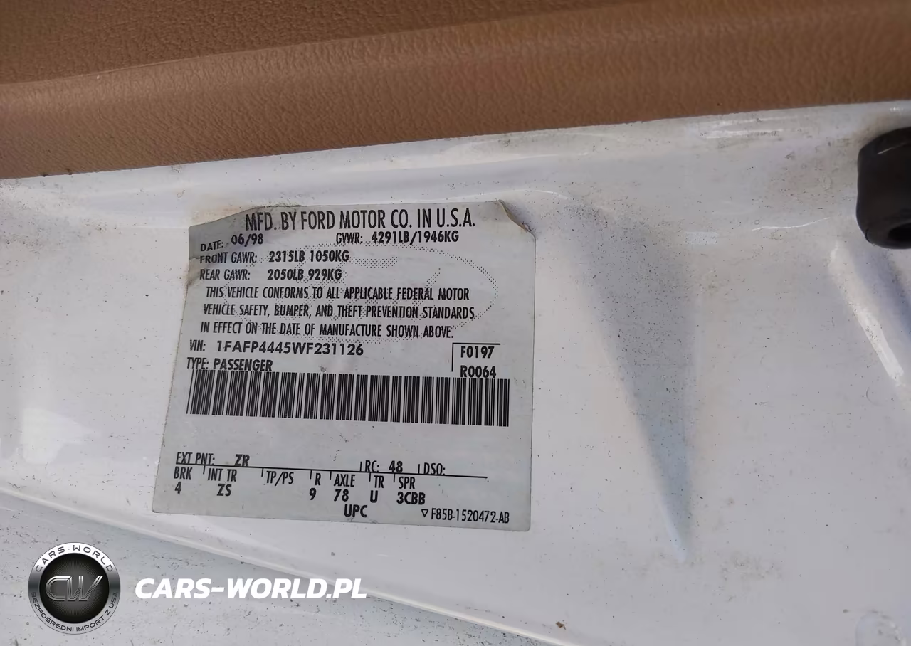 1998 Ford Mustang VIN:1FAFP4445WF231126 - 9