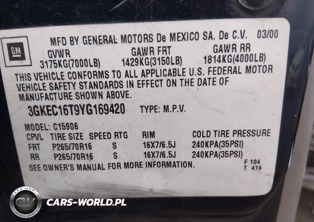 2000 GMC Yukon Xl 1500 Slt VIN:3GKEC16T9YG169420 - 9
