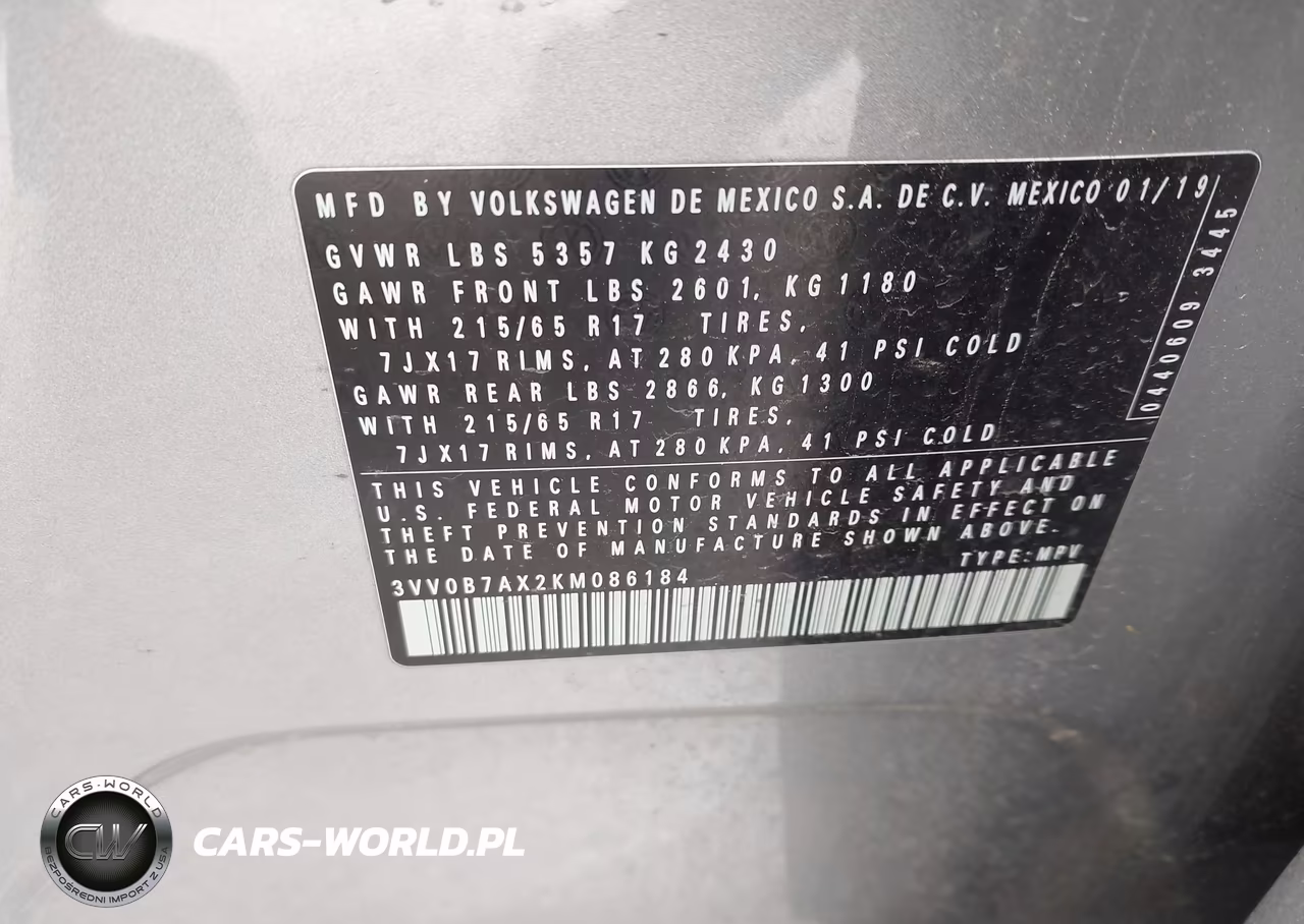 2019 Volkswagen Tiguan 2.0T S VIN:3VV0B7AX2KM086184 - 9
