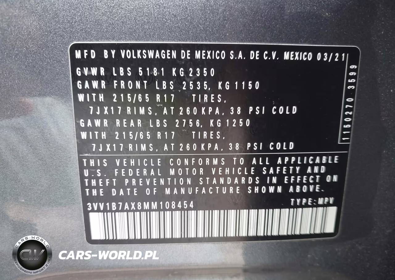 2021 Volkswagen Tiguan 2.0T S VIN:3VV1B7AX8MM108454 - 9