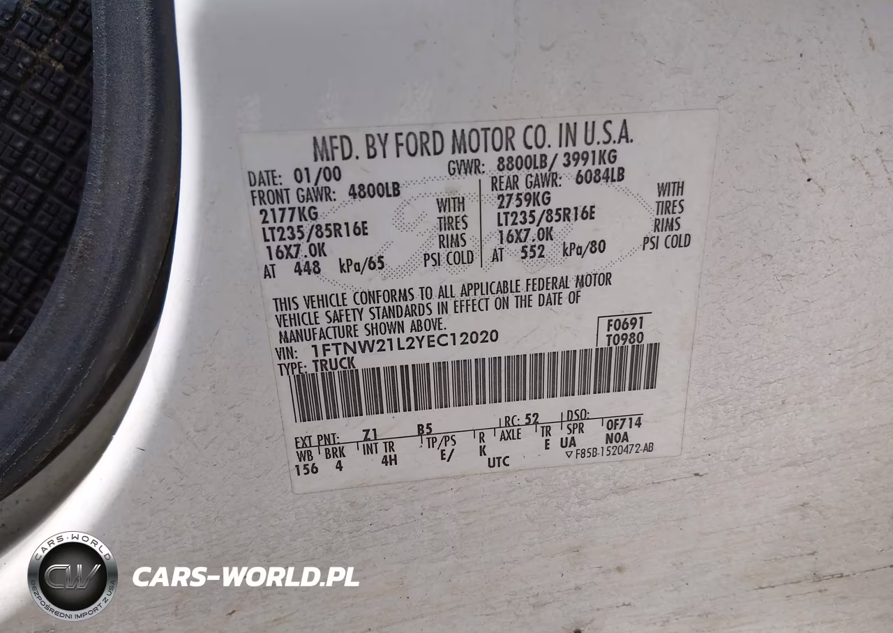 2000 Ford F-250 Lariat-Xl-Xlt VIN:1FTNW21L2YEC12020 - 9