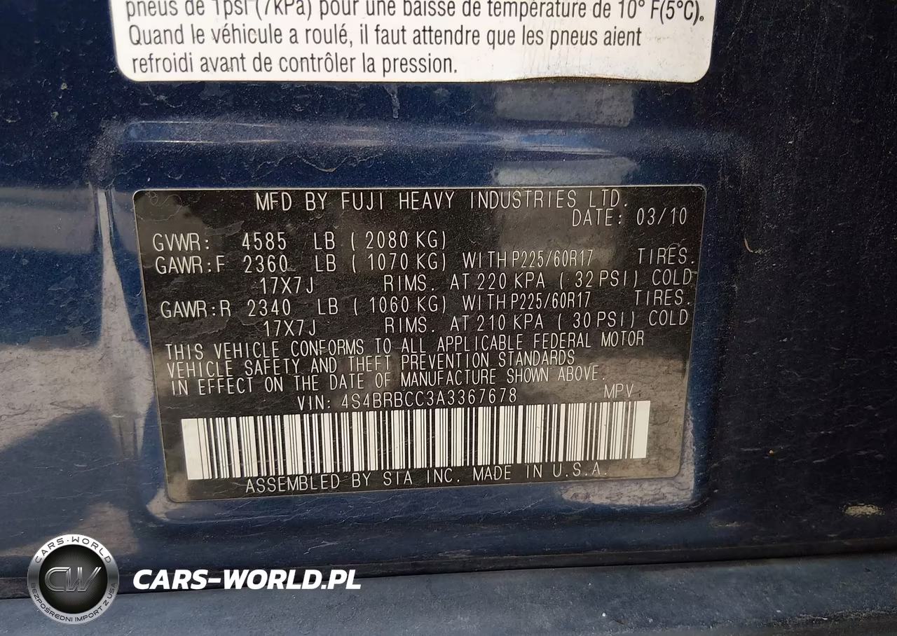 2010 Subaru Outback 2.5I Premium VIN:4S4BRBCC3A3367678 - 9