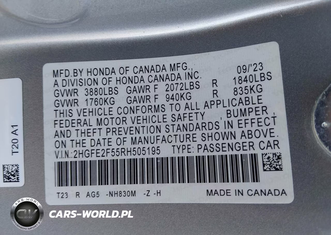 2024 Honda Civic Sport VIN:2HGFE2F55RH505195 - 9
