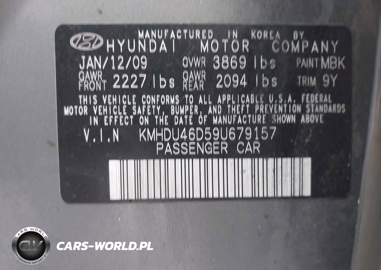 2009 Hyundai Elantra Se VIN:KMHDU46D59U679157 - 9