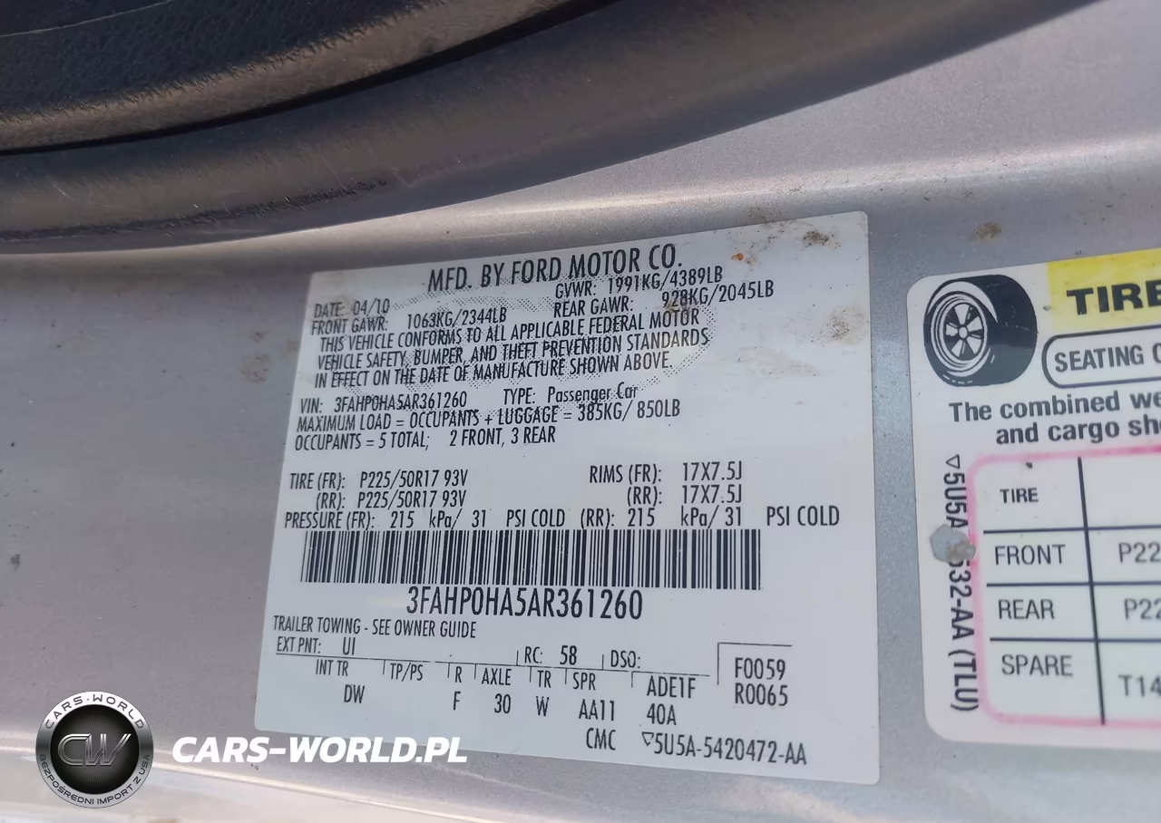 2010 Ford Fusion Se VIN:3FAHP0HA5AR361260 - 9