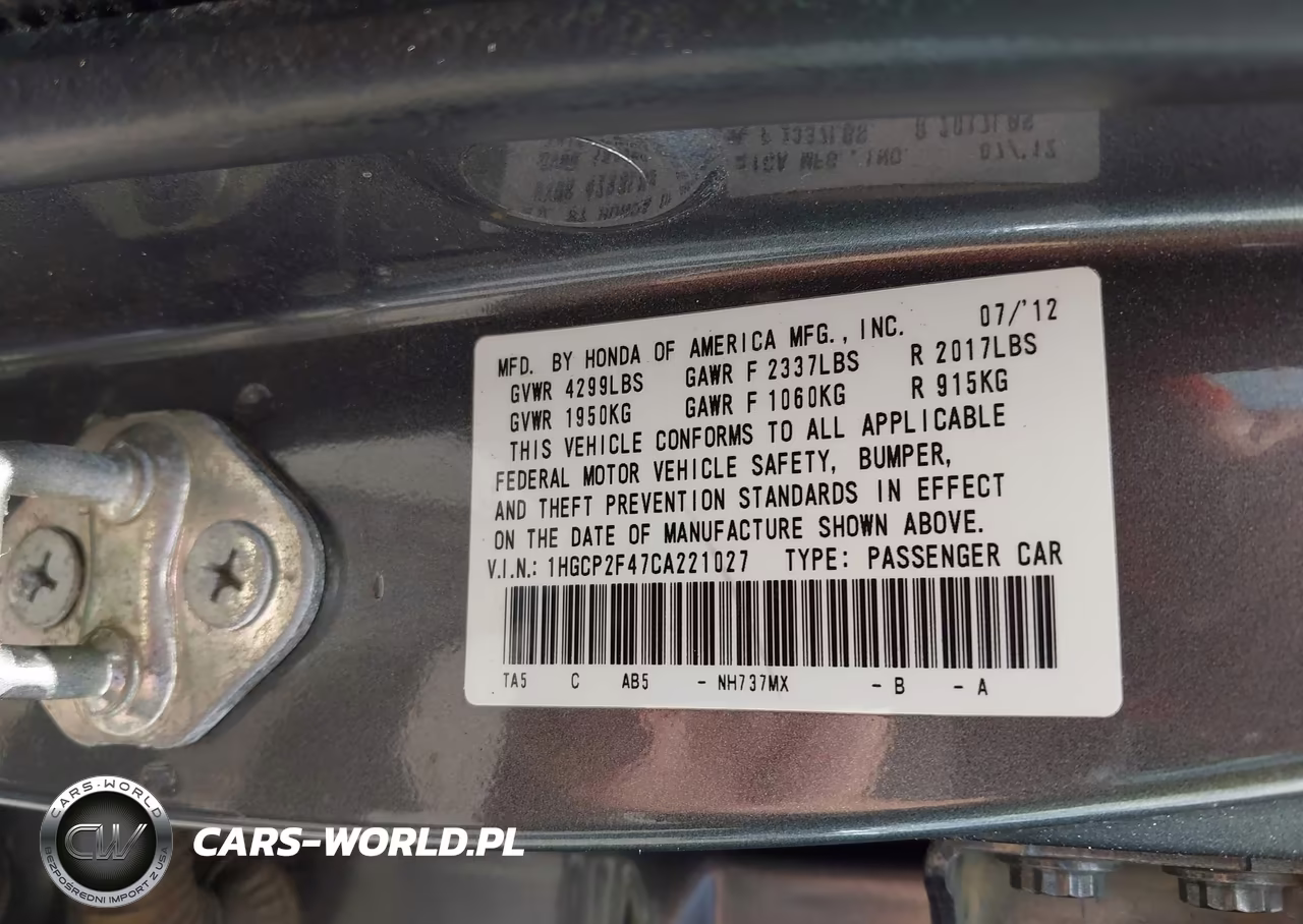 2012 Honda Accord 2.4 Lx-P VIN:1HGCP2F47CA221027 - 9