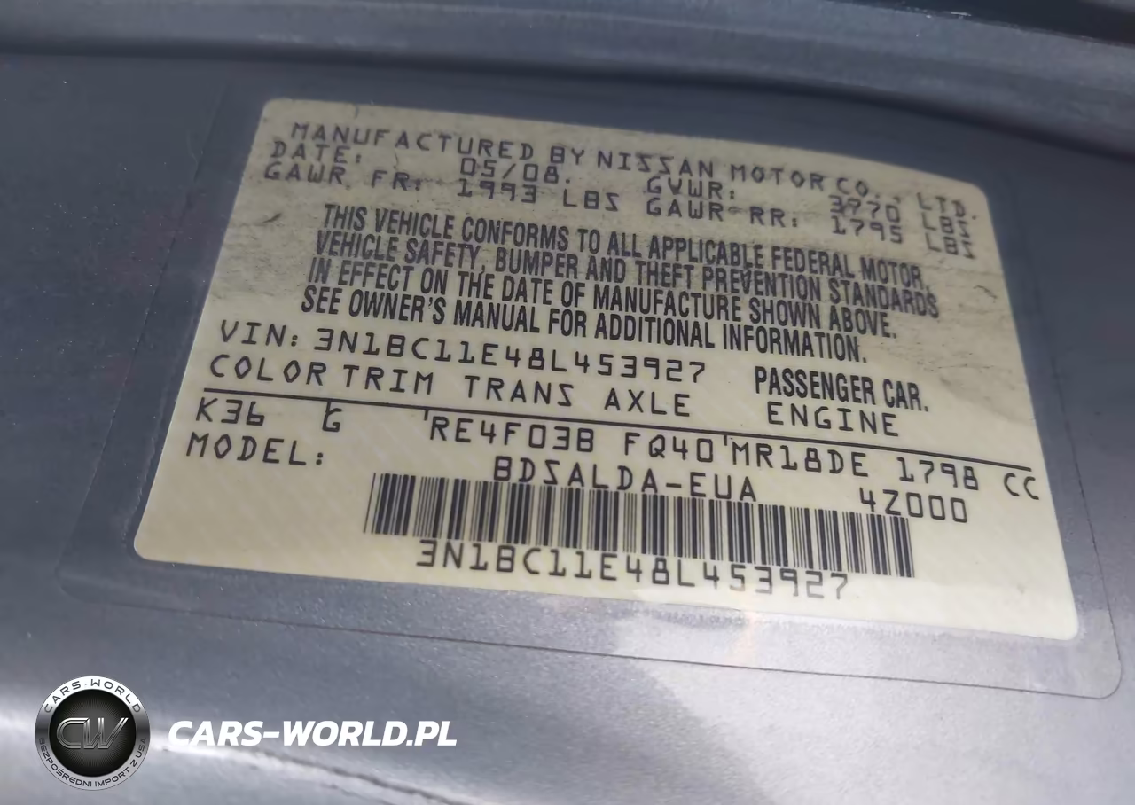 2008 Nissan Versa 1.8S VIN:3N1BC11E48L453927 - 9