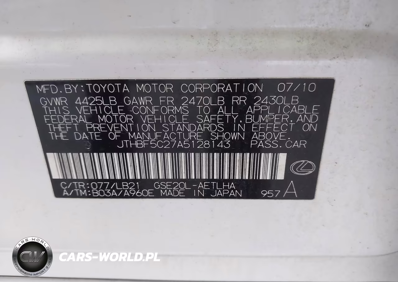 2010 Lexus Is 250 VIN:JTHBF5C27A5128143 - 9