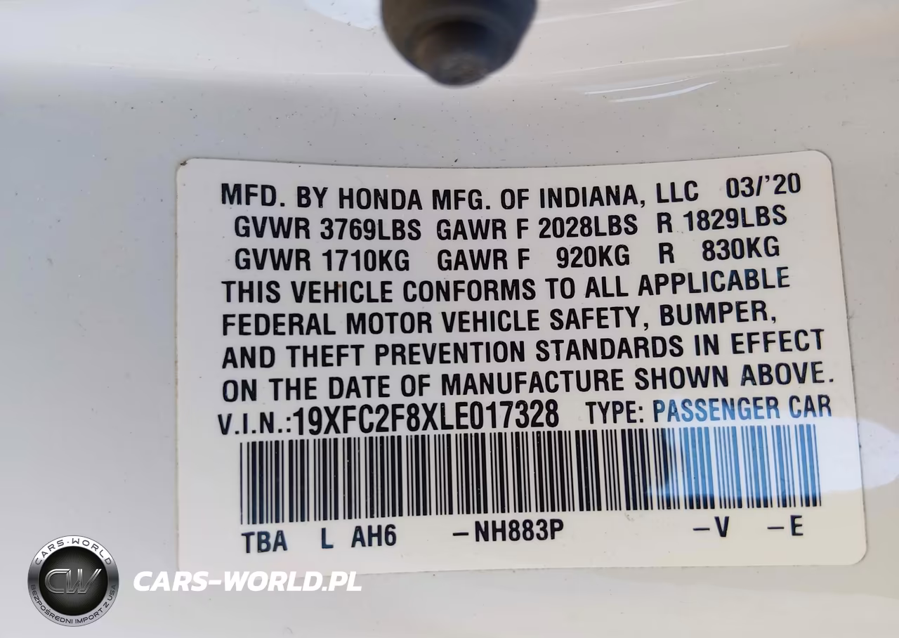 2020 Honda Civic Sport VIN:19XFC2F8XLE017328 - 9