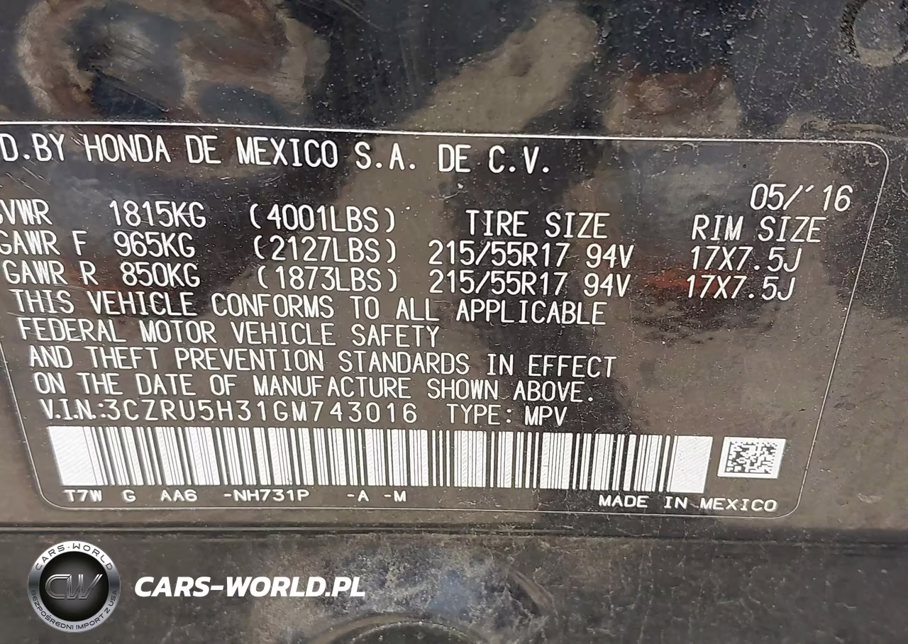2016 Honda Hr-V Lx VIN:3CZRU5H31GM743016 - 9