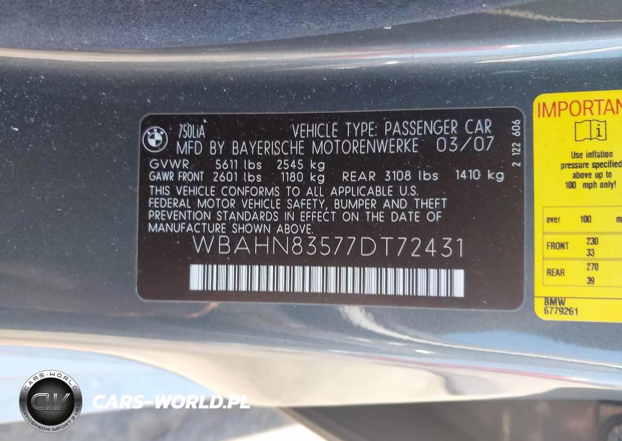 2007 BMW 750Li VIN:WBAHN83577DT72431 - 9