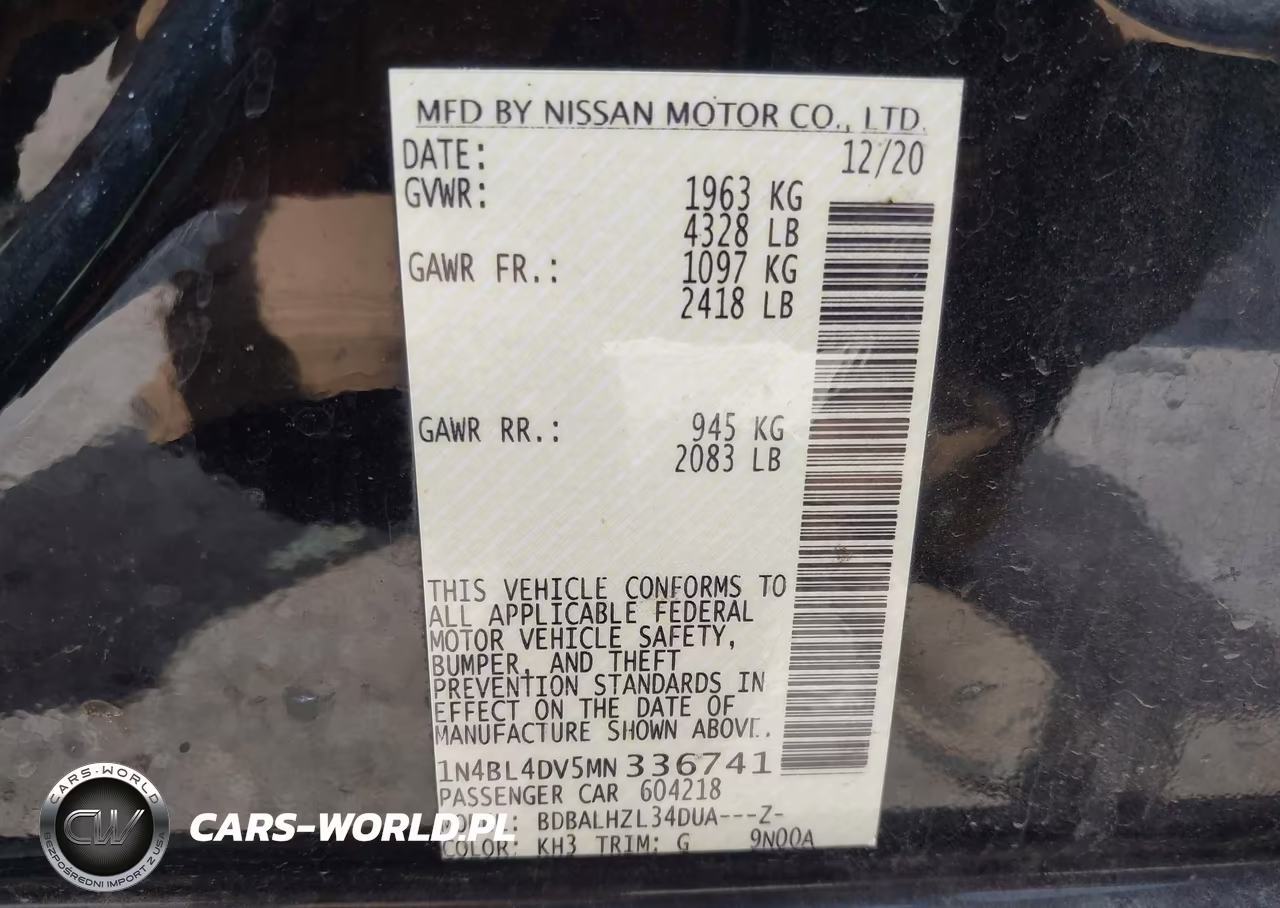 2021 Nissan Altima Sv Fwd VIN:1N4BL4DV5MN336741 - 9