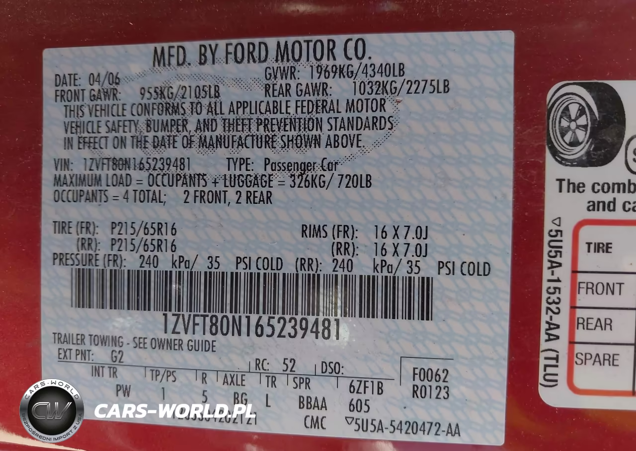 2006 Ford Mustang V6 VIN:1ZVFT80N165239481 - 9