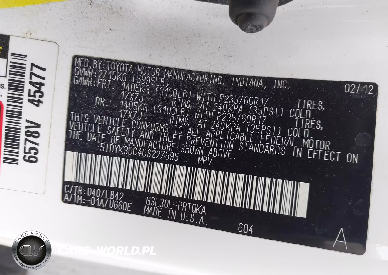 2012 Toyota Sienna Xle V6 8 Passenger VIN:5TDYK3DC4CS227695 - 9